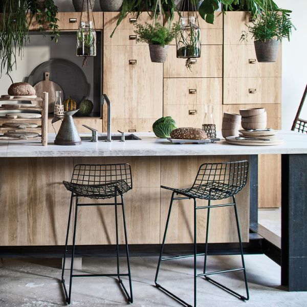 HK Living - Banco Alto em Aço Cromado 4 WIRE BAR STOOL BLACK