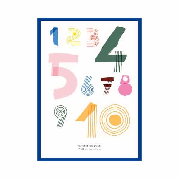 Paper Collective – Quadro Infantil - Numbers Spaghetti 1 Paper Collective - 70x50 - Numbers Spaghetti - blue frame